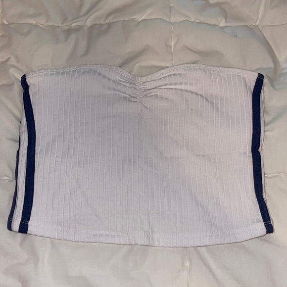 White Ribbed Tube Top with Blue Stripes - Picture 1 of 3